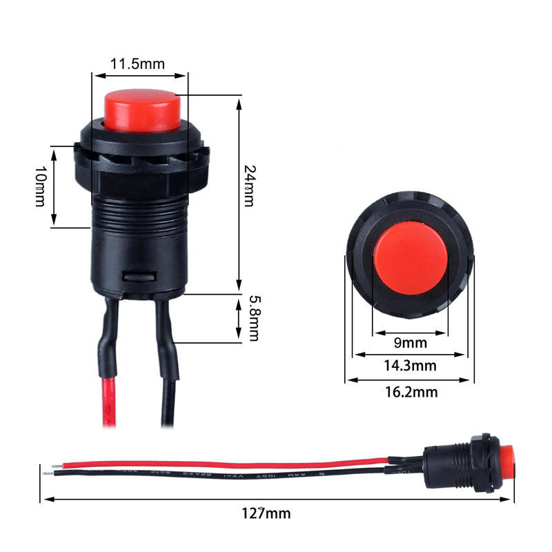 Wintai-Tech botão de pressão interruptor de buzina 12v botão de pressão interruptor de arranque 12mm botão de pressão momentâneo Interruptor com montagem de cabo