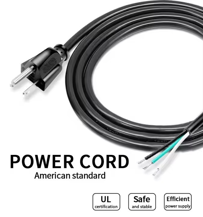 Cabo de alimentação americano de alta qualidade 3 pines preto PVC 3 pontas Puro de cobre 18awg 1,5 metros 5 pés descascado e enlatado para casa