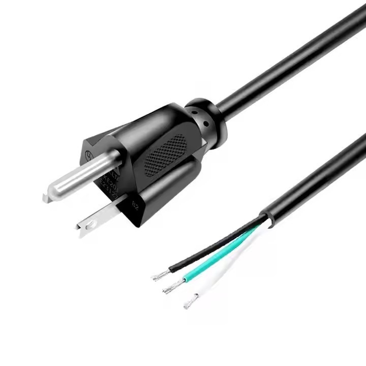 Cabo de alimentação americano de alta qualidade 3 pines preto PVC 3 pontas Puro de cobre 18awg 1,5 metros 5 pés descascado e enlatado para casa
