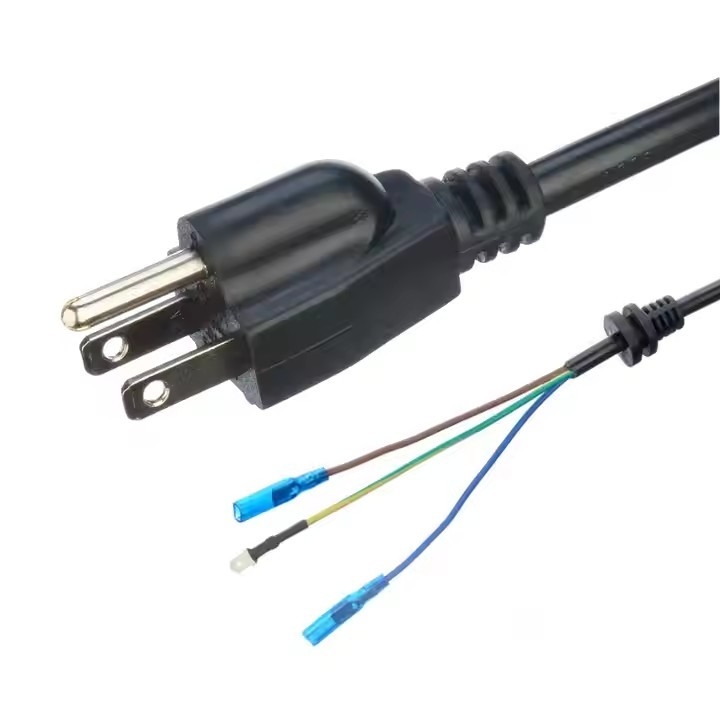 ETL Certified 3-Copper Core SJTW 10/12/14 Awg 3 Prongs PVC Wire Isolated Nema 5-15p para cabos de alimentação AC de extremidade nua