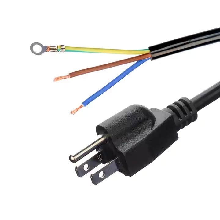 ETL Certified 3-Copper Core SJTW 10/12/14 Awg 3 Prongs PVC Wire Isolated Nema 5-15p para cabos de alimentação AC de extremidade nua