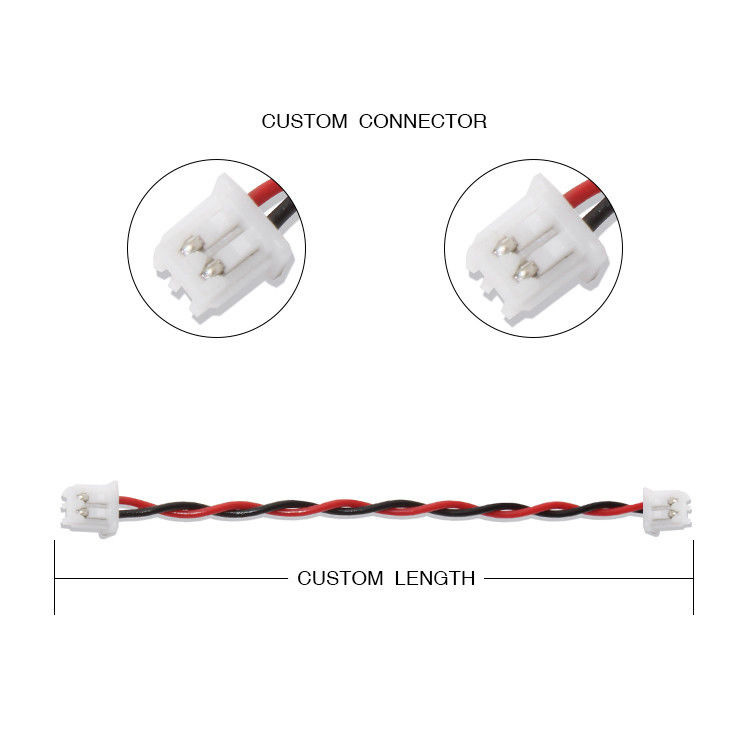 RY Marca JST Arnês de fio XHP-2 Cabo de conector 22AWG UL1007 Preto Vermelho 2P cabo de cola