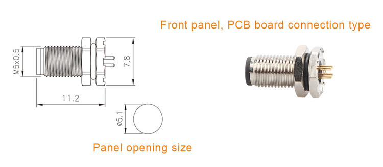 Conector circular de fábrica M5 Código-A Série de painel à prova d'água Flange PCB macho Socket Suporte 3-Core e 4-Core