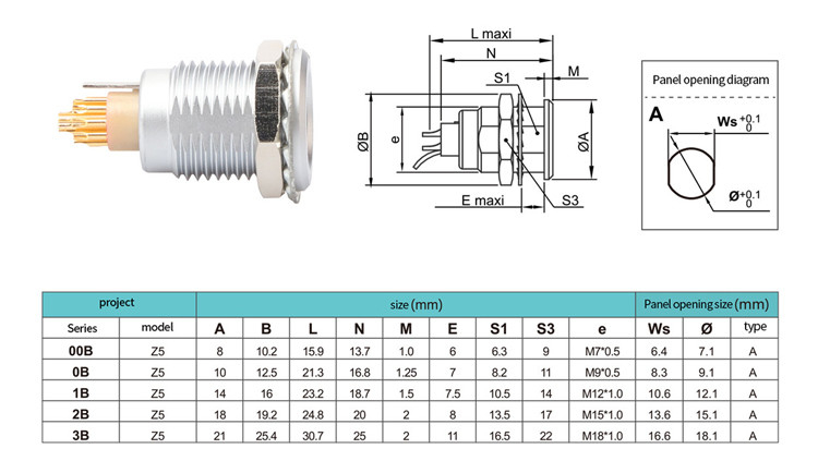 Série B Z5 14 pin com pin de aterramento fixação interna puxar puxar auto-bloqueio conector