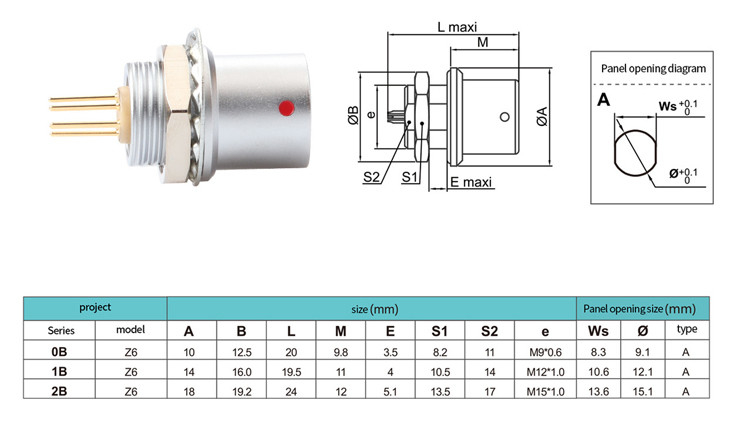 IP68 Push Pull Self Locking Industrial Control Série B Z6 6 pin Fêmea para 6 pin Sensor de sinal conector circular