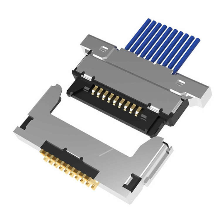Conjunto de cabos micro-coaxial 20345-010T32R com passo de 0,4 mm e ligação micro-coaxial LVDS tipo acoplamento horizontal de 10 pinos