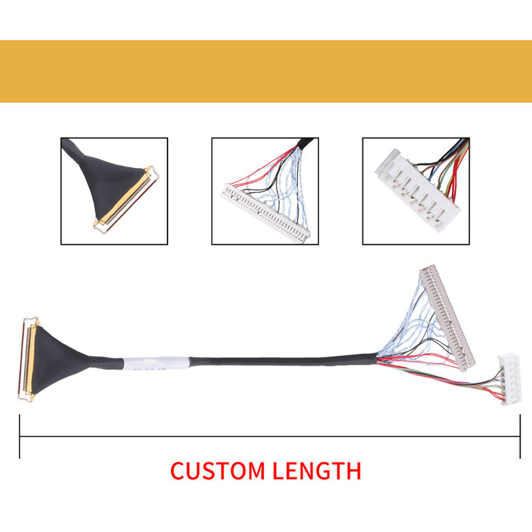 Tipo de acoplamento horizontal Conector micro-coaxial para montagem personalizada de cabo Lvds de 40 pines com cabo Lcd Lvds de 0,5 mm de altura