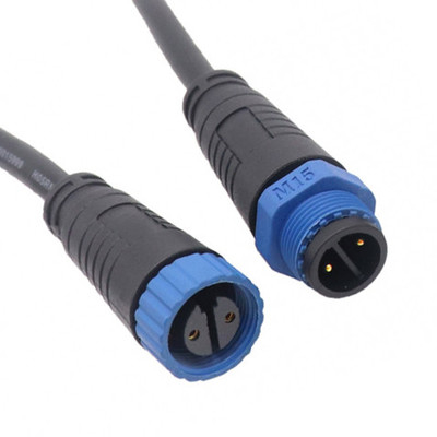 M15 Conector circular industrial de 2 e 3 pinos com montagem tipo solda e classificação IP67 impermeável