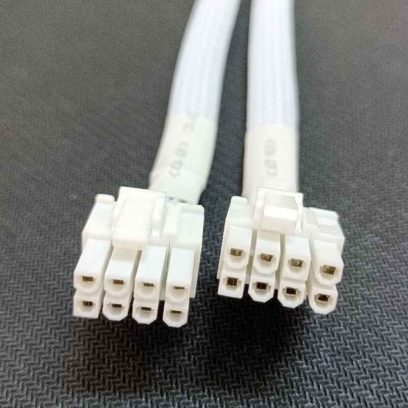 Cabo de alimentação PCIe com manga branca, fêmea para macho duplo 8P(6+2)pin GPU VGA, com 16AWG/18AWG e 20cm de comprimento