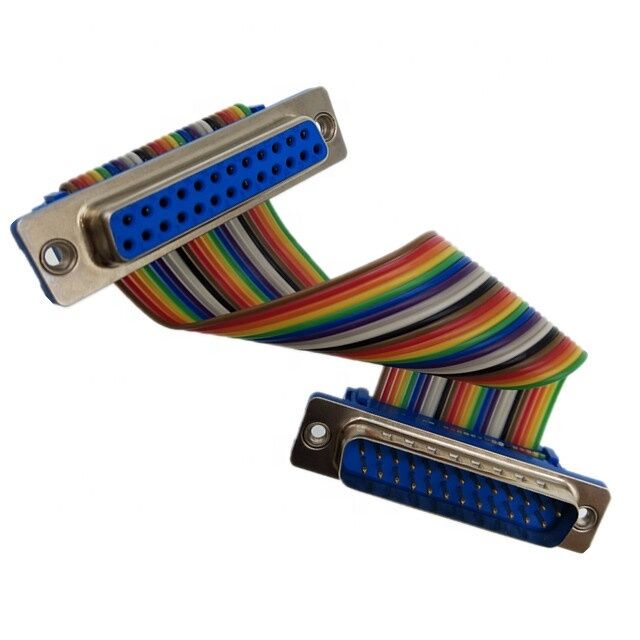 Conector D-Sub de 25 pinos revestido de ouro com cabo de fita plana de comprimento personalizado e conector IDC Crimp