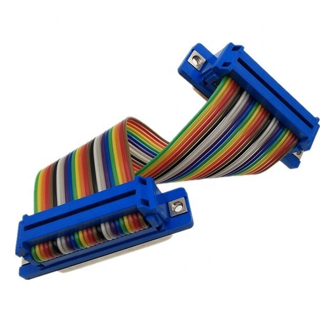 Conector D-Sub de 25 pinos revestido de ouro com cabo de fita plana de comprimento personalizado e conector IDC Crimp