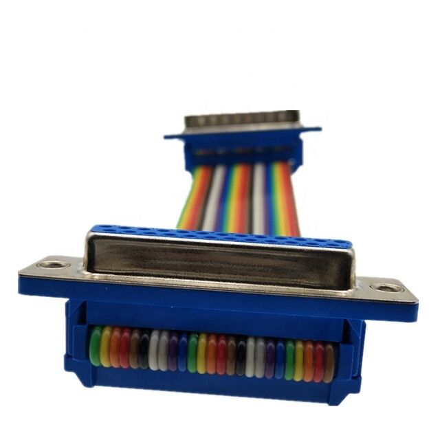 Conector D-Sub de 25 pinos revestido de ouro com cabo de fita plana de comprimento personalizado e conector IDC Crimp