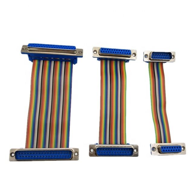 Conector D-Sub de 25 pinos revestido de ouro com cabo de fita plana de comprimento personalizado e conector IDC Crimp