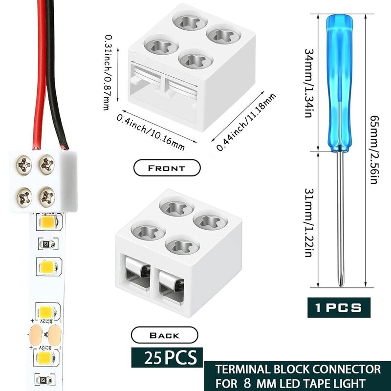 RY 8mm 25pcs conector de luz de fita LED sem solda 2 pin para baixo conector de bloco terminal conectores LED para luzes de tira