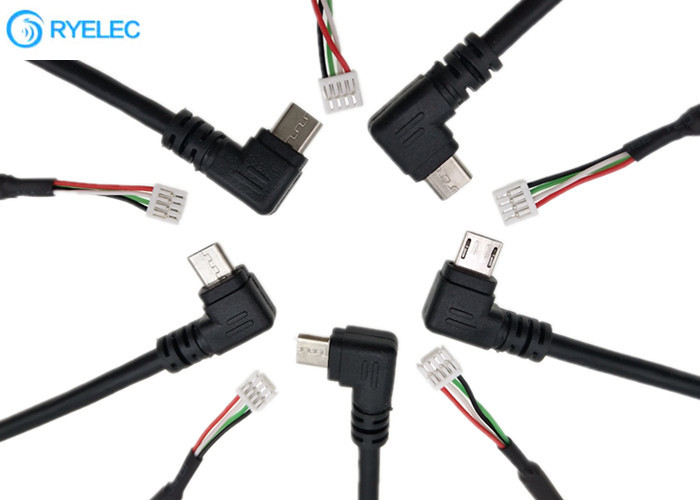 Conector macho do Usb do ângulo direito micro ao cabo de dados do passo do Pin 1.25mm de Jst Gh 4