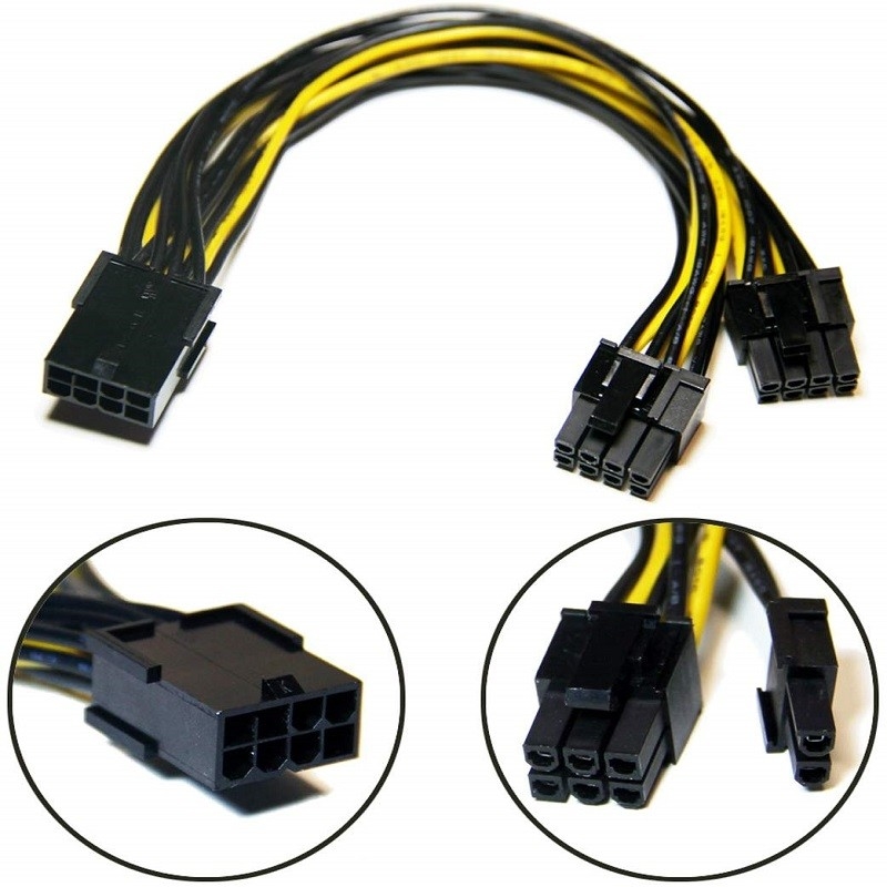 A fêmea de Pcie 8pin ao conversor de poder duplo do divisor do VGA do homem 2pin de PciE 6 cabografa 18awg 20cm para a placa de vídeo de Gpu dos gráficos