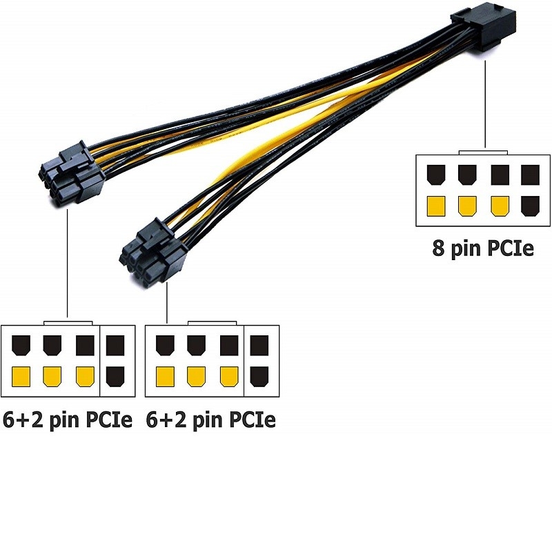 A fêmea de Pcie 8pin ao conversor de poder duplo do divisor do VGA do homem 2pin de PciE 6 cabografa 18awg 20cm para a placa de vídeo de Gpu dos gráficos